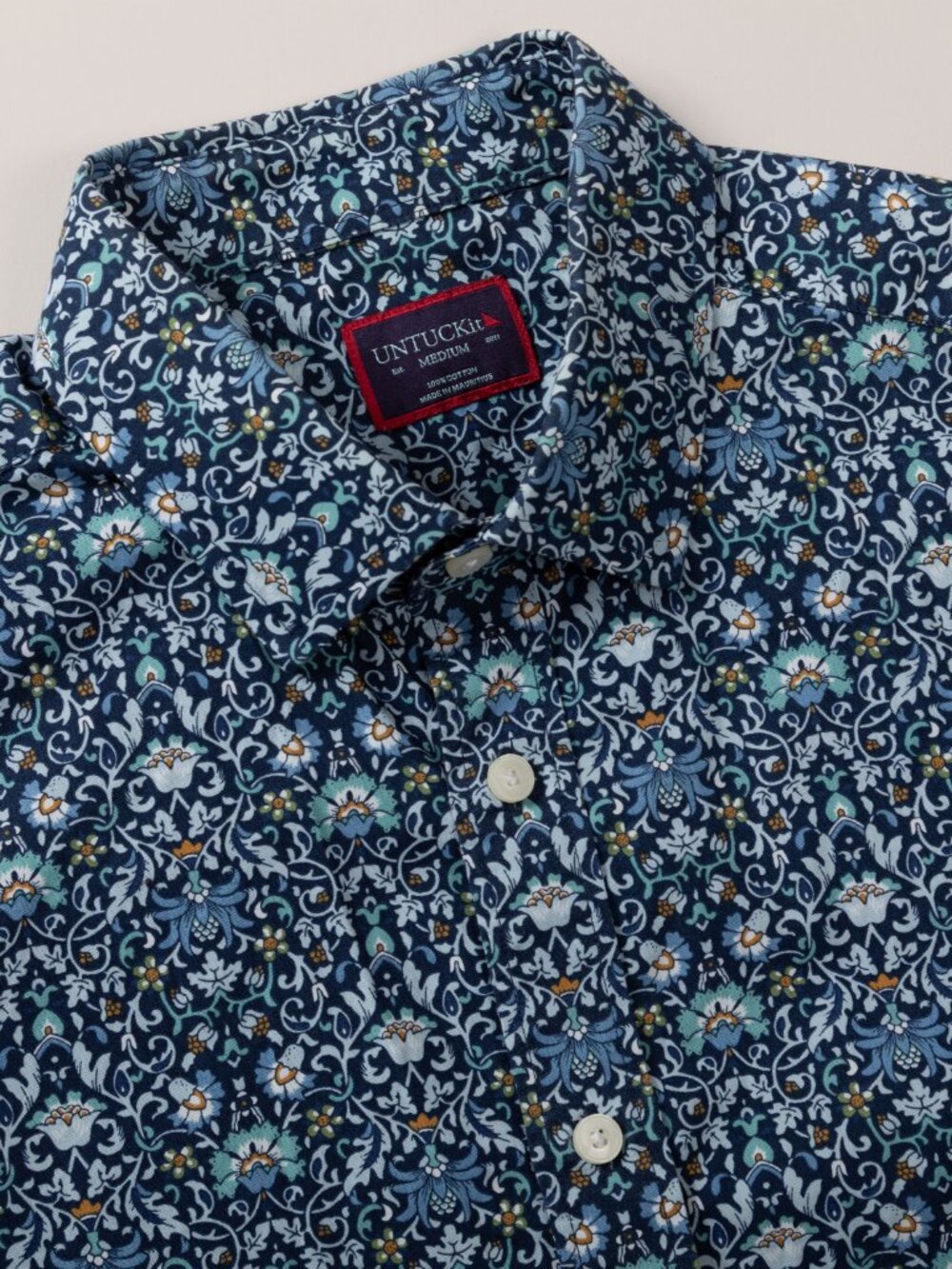 UNTUCKit Alverdi Shirt Mens Medium Regular Blue Floral Scroll Button Down Short